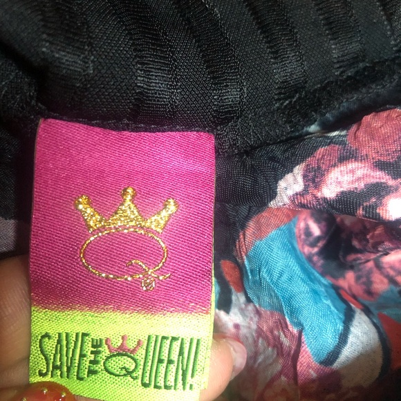 Save The Queen Black Maxi Dress with Silk Abstract Design - Size Large - Picture 3 of 11